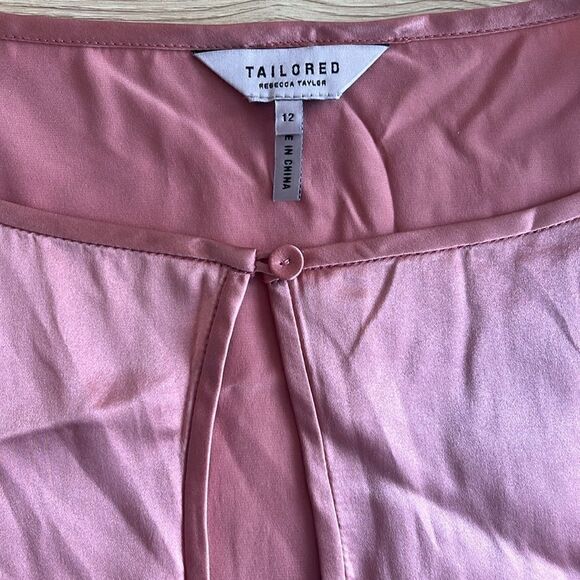 Rebecca Taylor Tailored Long Sleeve Charmeuse Silk Top Burnt Rose NWT size 12 - Picture 12 of 12
